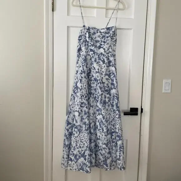 Reformation Blue and White Floral Monette Linen Dress Size 8 NWT - Picture 2 of 8